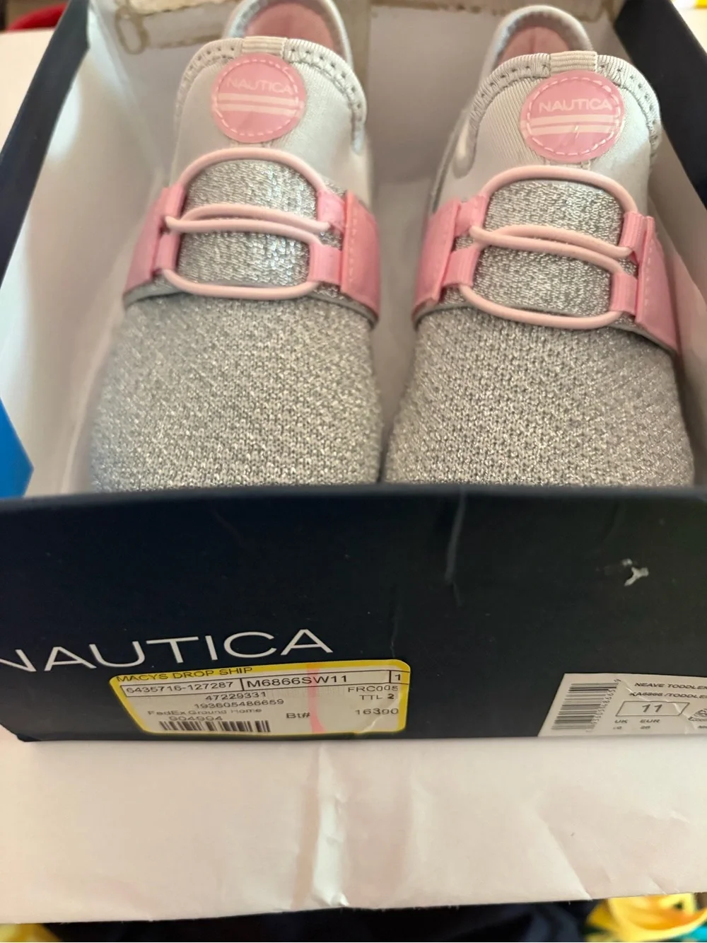 Nautica Silver Knit Sneakers with Pink Accents